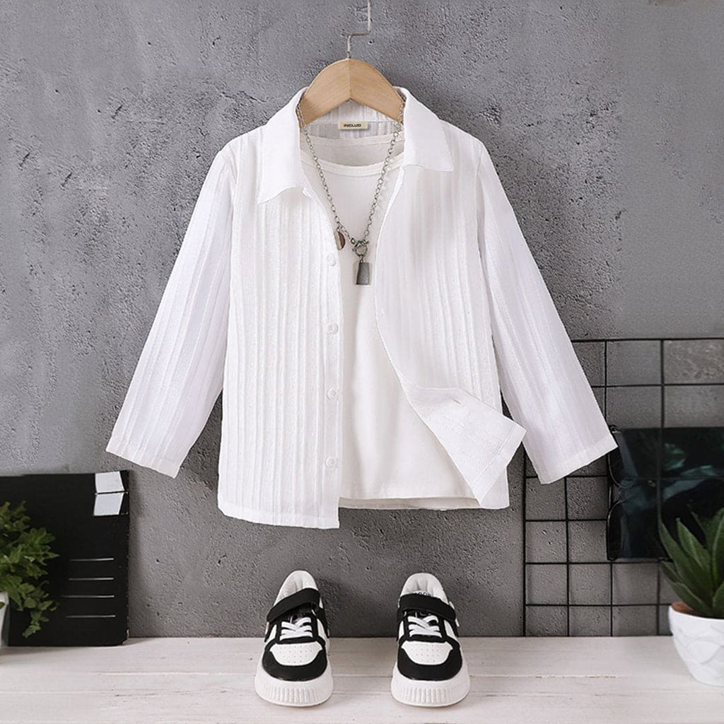 Boys White Solid Full Sleeves Regular Shirt Shirts White 4-5 Y 