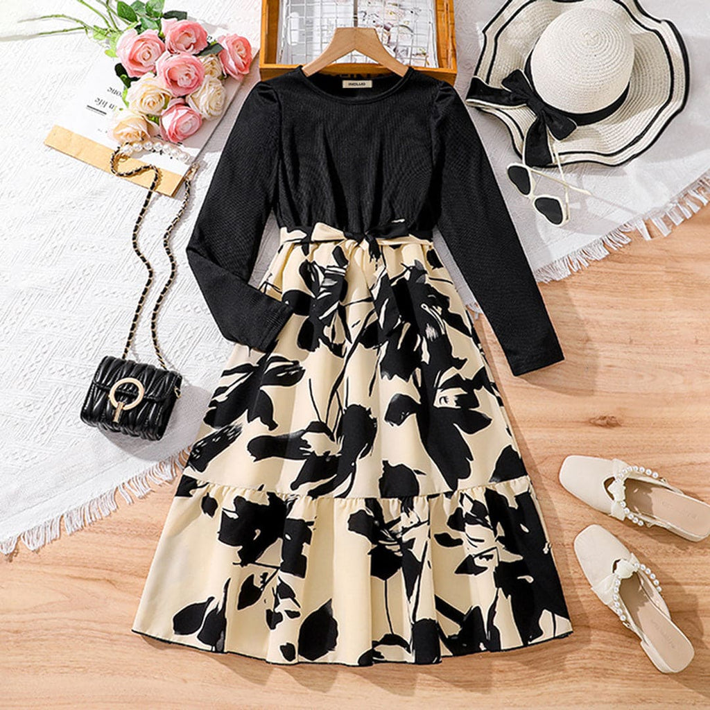 Frock Design Girls Floral Print Dress Girls Black Floral Print Full