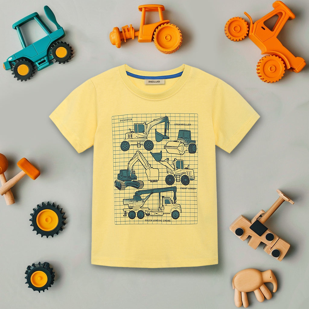 Boys Yellow Crane Graphic Short Sleeve T-Shirt Tshirts Yellow 1-2 Y 