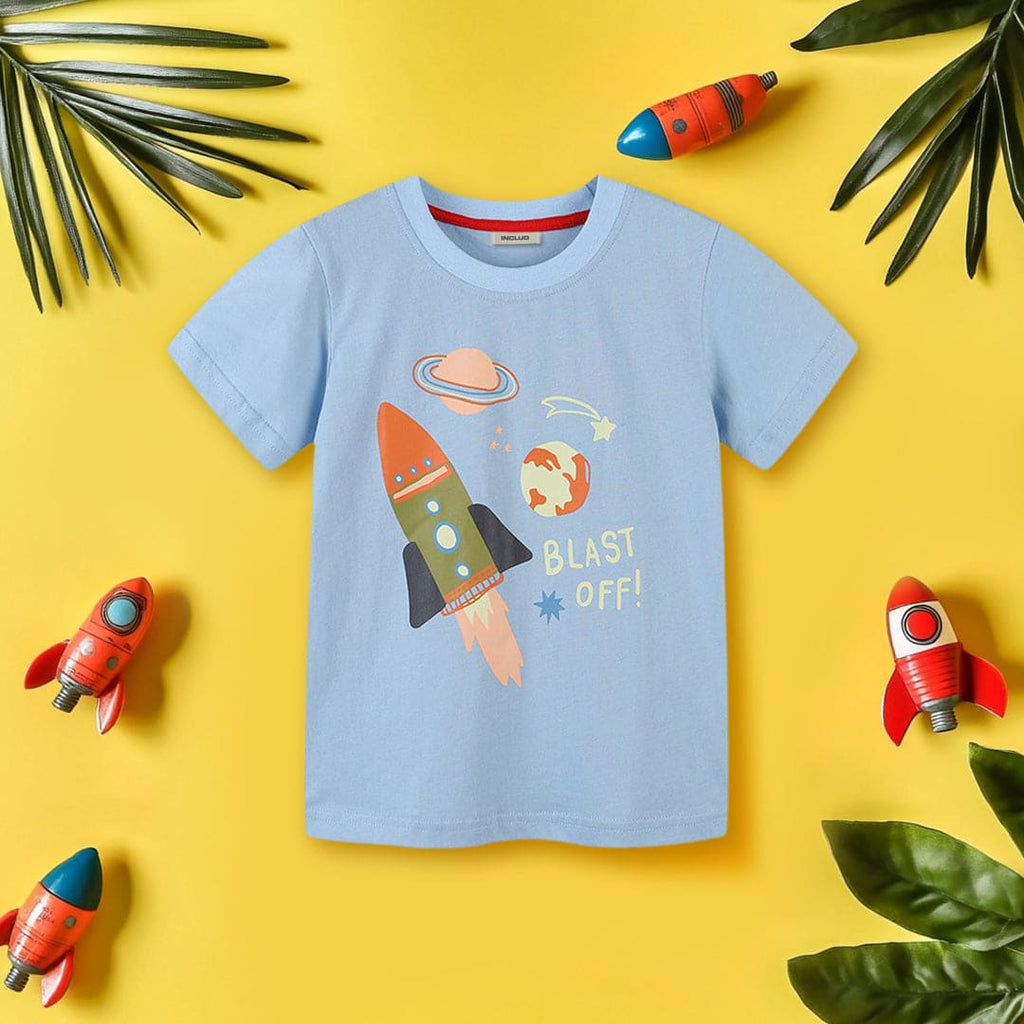 Boys Light Blue Rocket Graphic Short Sleeve T-Shirt Tshirts Light Blue 1-2 Y 