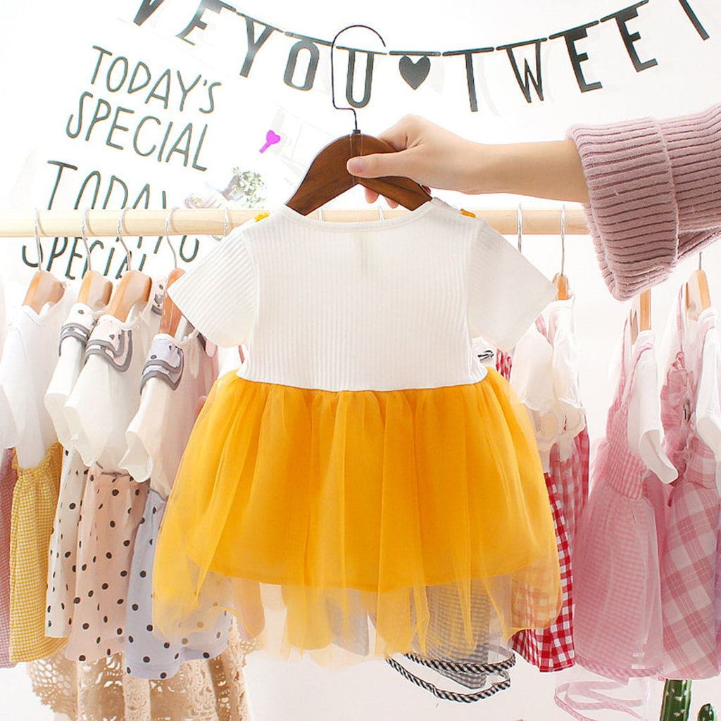 Girls Yellow Short Sleeves Fit & Flare Casual Dress Casual Dresses Yellow 1-2 Y 