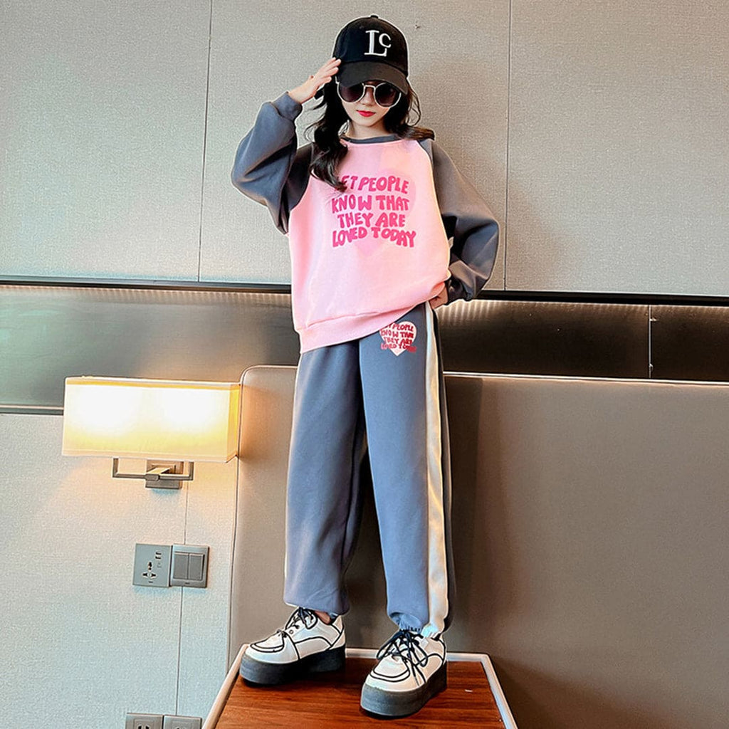 Girls Printed Sweatshirt with Trackpants Set Sets Pink 3-4 Y 