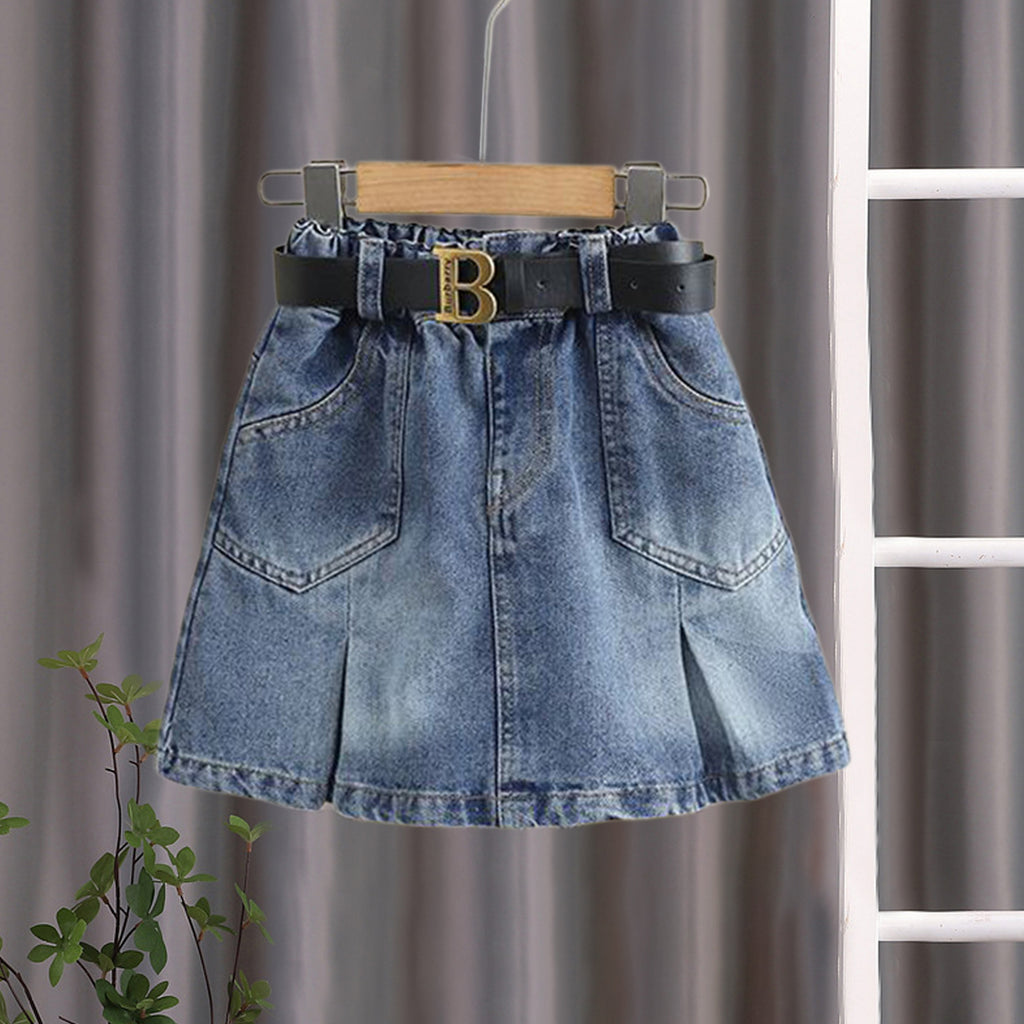 Girls Pleated Denim Skirt Skirts Blue 3-4 Y 