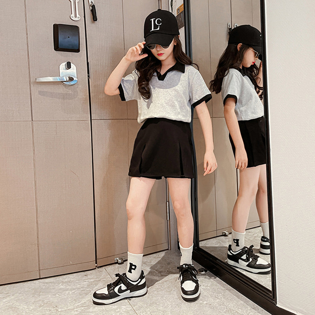 Girls Short Sleeve Polo T-Shirt With Shorts Set Sets Black 3-4 Y 