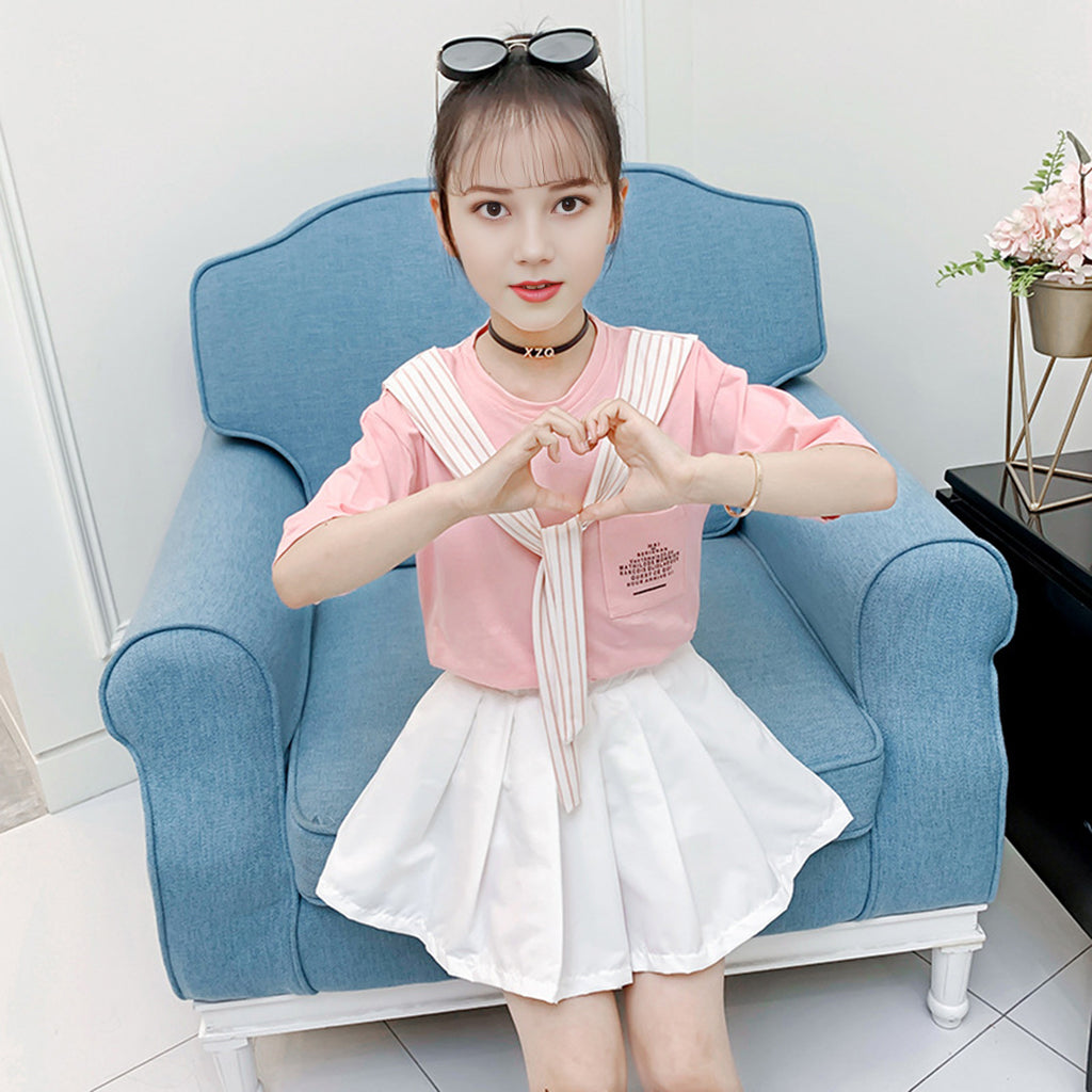 Girls Short Sleeves T-Shirt With Skirt Set Sets Pink 3-4 Y 