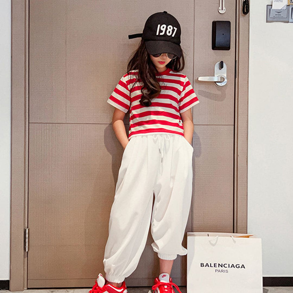 Girls Red Striped T-Shirt With Jogger Set Sets Red 3-4 Y 