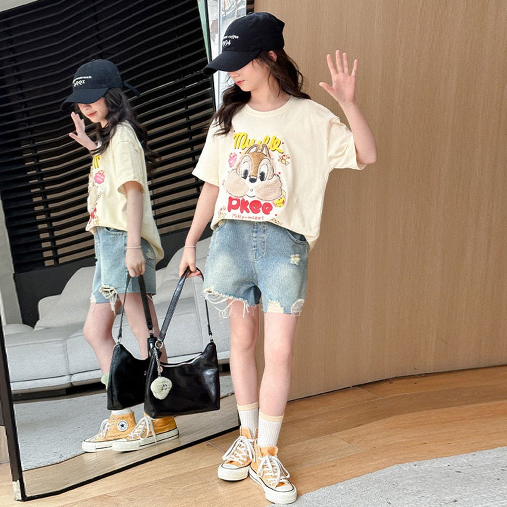Girls Short Sleeve Graphic T-Shirt Tshirts Off White 6-7 Y 