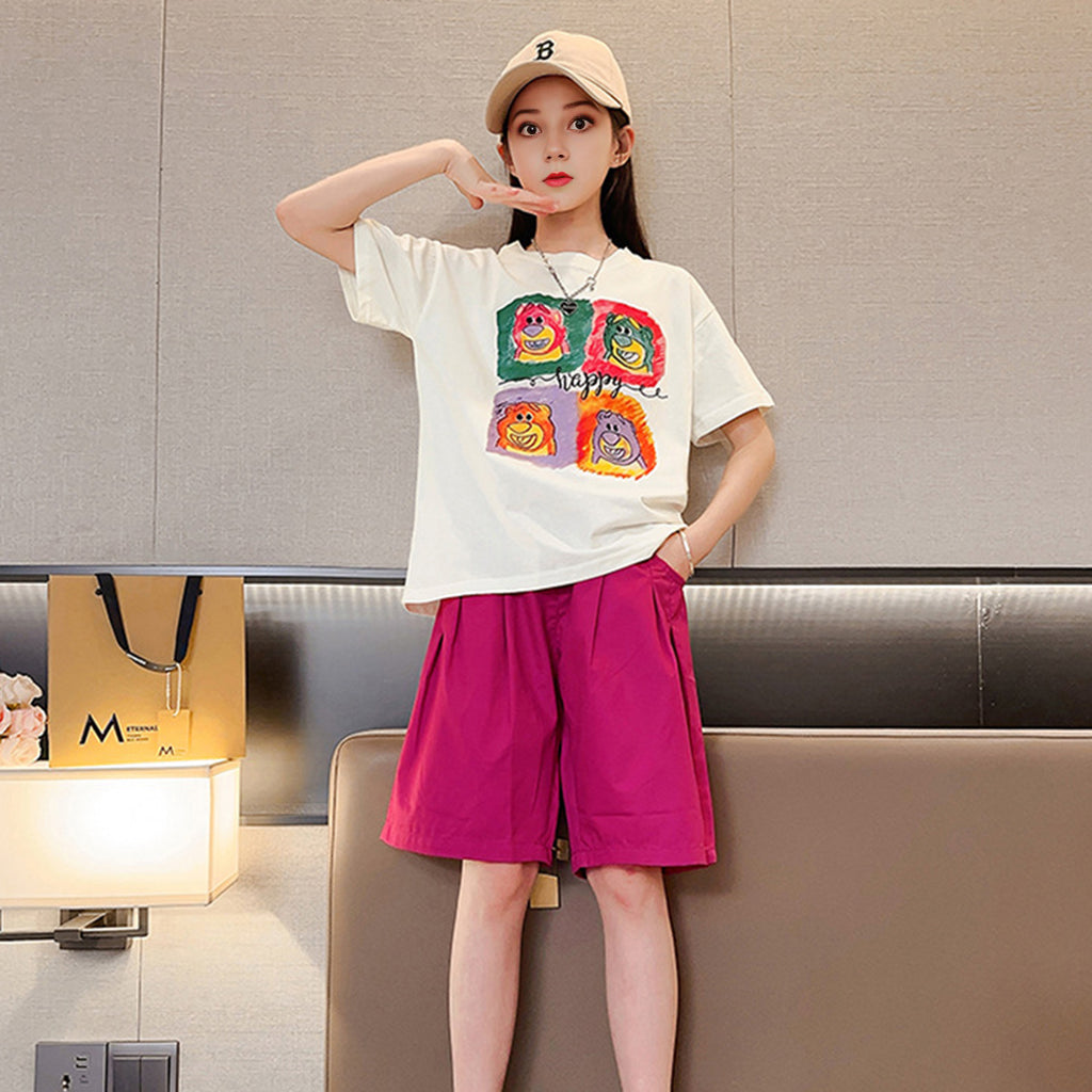 Girls White Graphic Print Short Sleeves T-Shirt Tshirts White 4-5 Y 