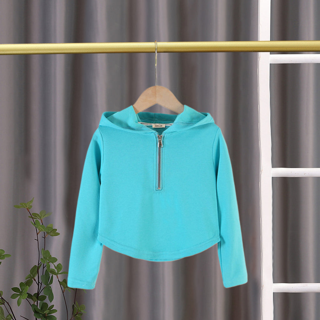 Girls Turquoise Knitted Full Sleeves Hooded Top Tops Green 3-4 Y 