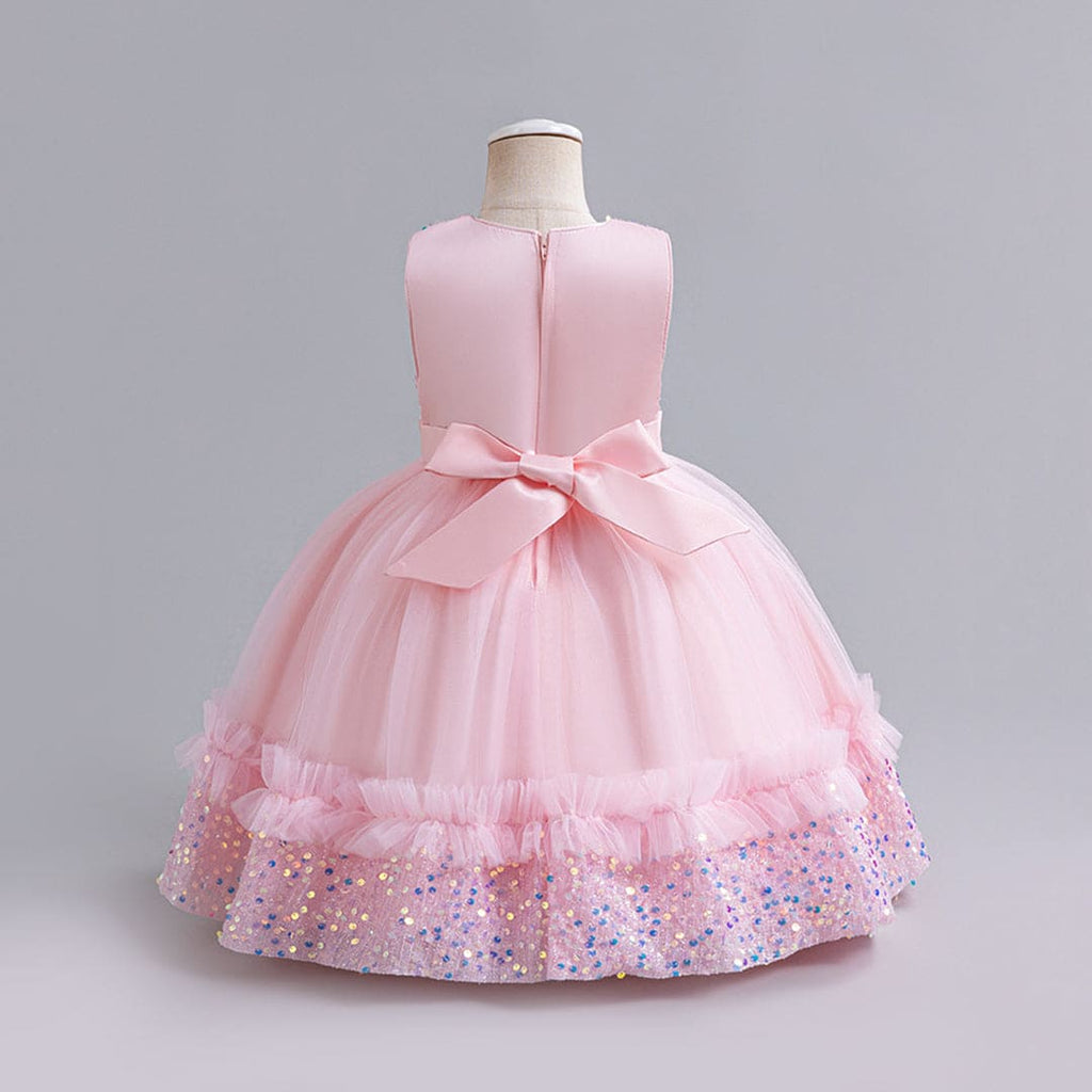 Girls Light Pink Fluffy Sequined Partywear Dress With Ruffles Party Dresses Light Pink 1-2 Y 