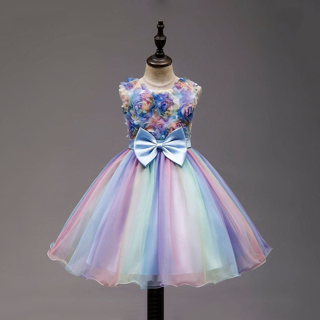 Girls Blue Bow Mesh Catwalk Tutu Princess Partywear Dress Party Dresses Light Blue 2-3 Y 