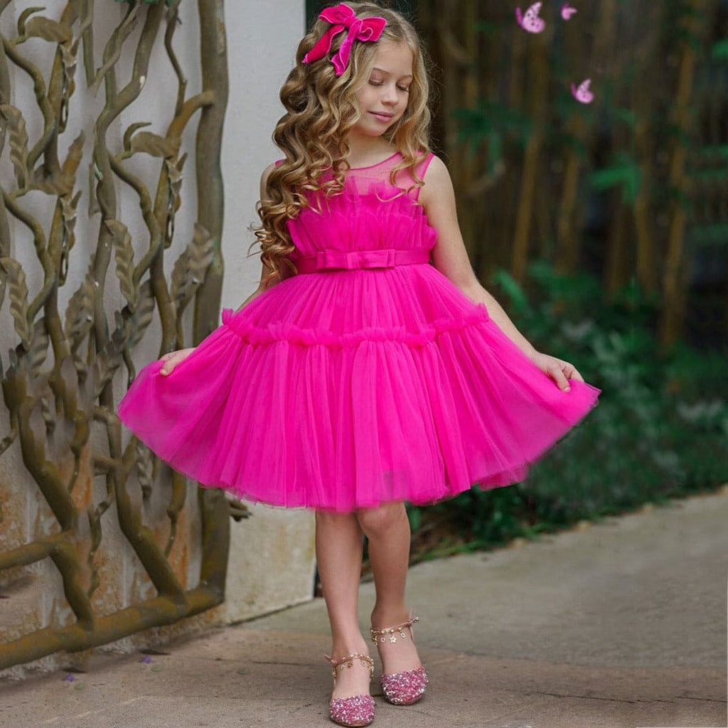 Girls Rose Red Sleeveless Puffy Princess Partywear Dress Party Dresses Red 1-2 Y 