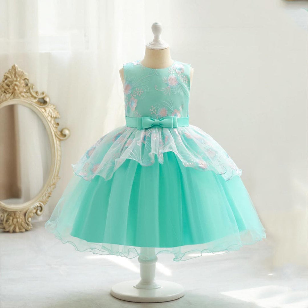 Girls Light Green Mesh Fluffy Princess Partywear Dress Party Dresses Light Green 1-2 Y 