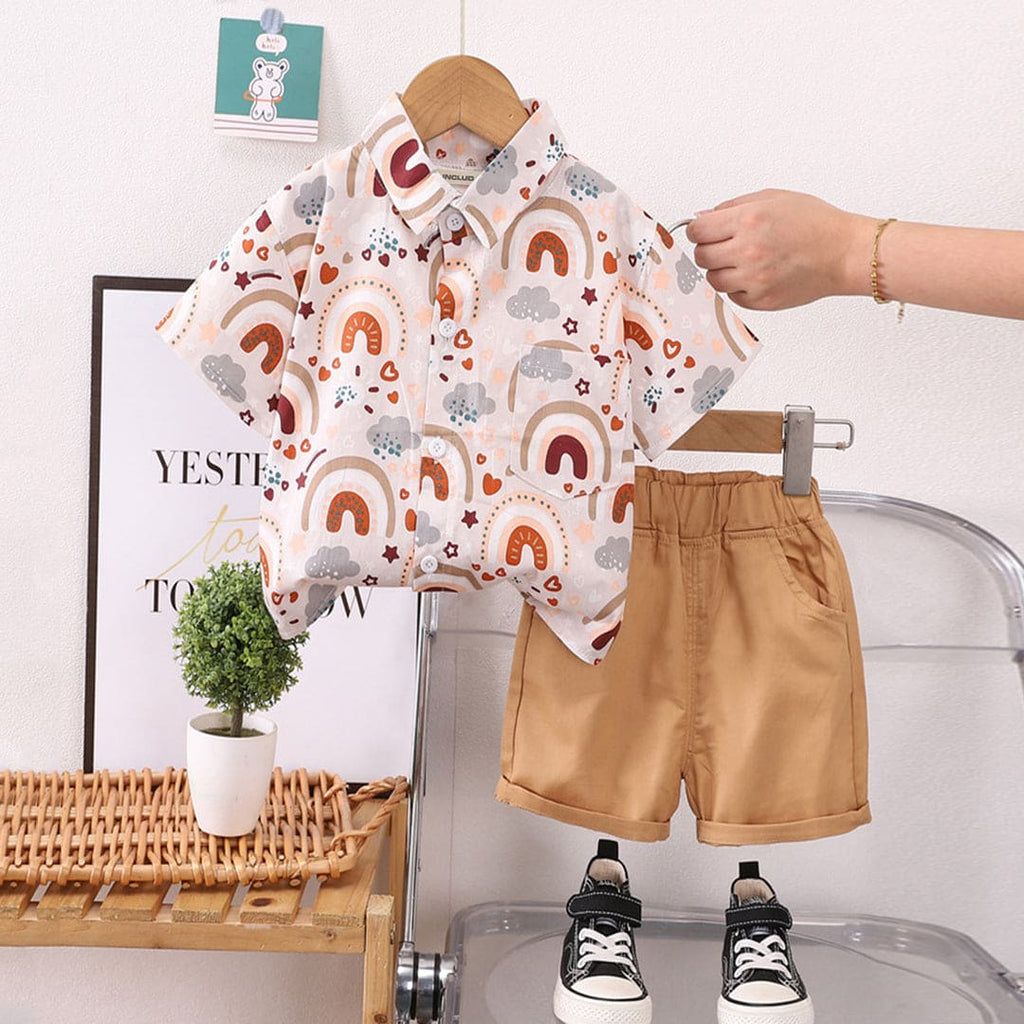 Boys Orange Printed Shorts Sleeves Shirt With Shorts Set Sets Orange 1-2 Y 