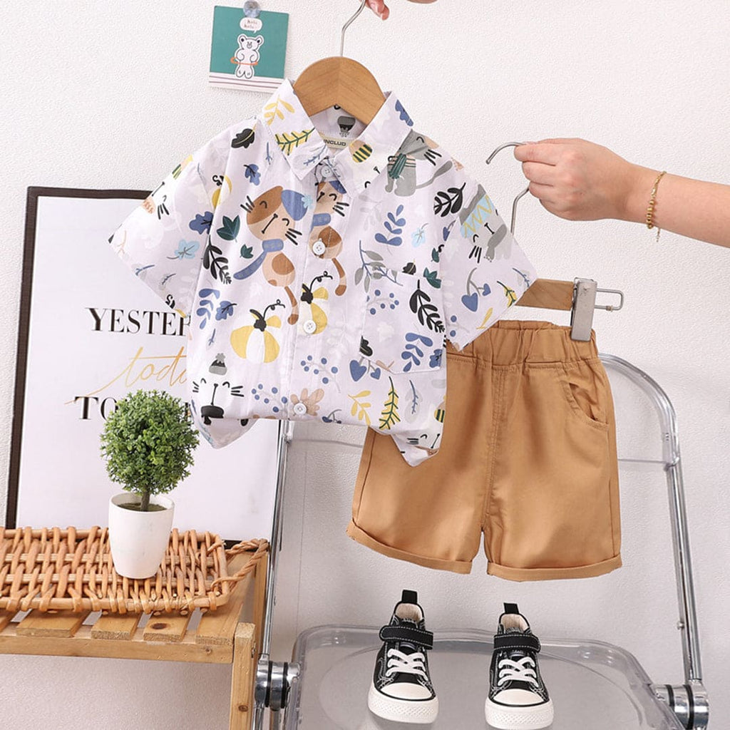Boys Printed Shorts Sleeves White Shirt With Shorts Set Sets White 1-2 Y 