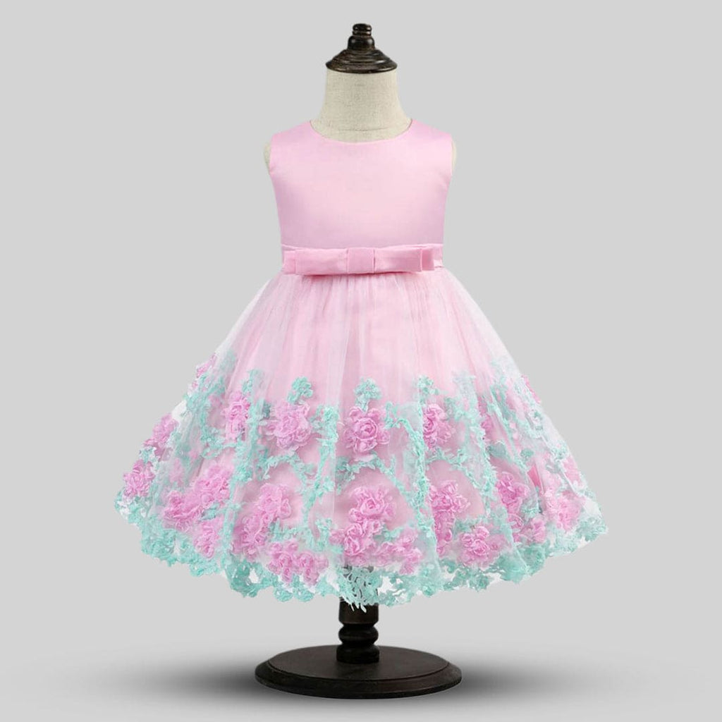 Girls Pink Puffy Lace Princess Partywear Dress Party Dresses Pink 1-2 Y 