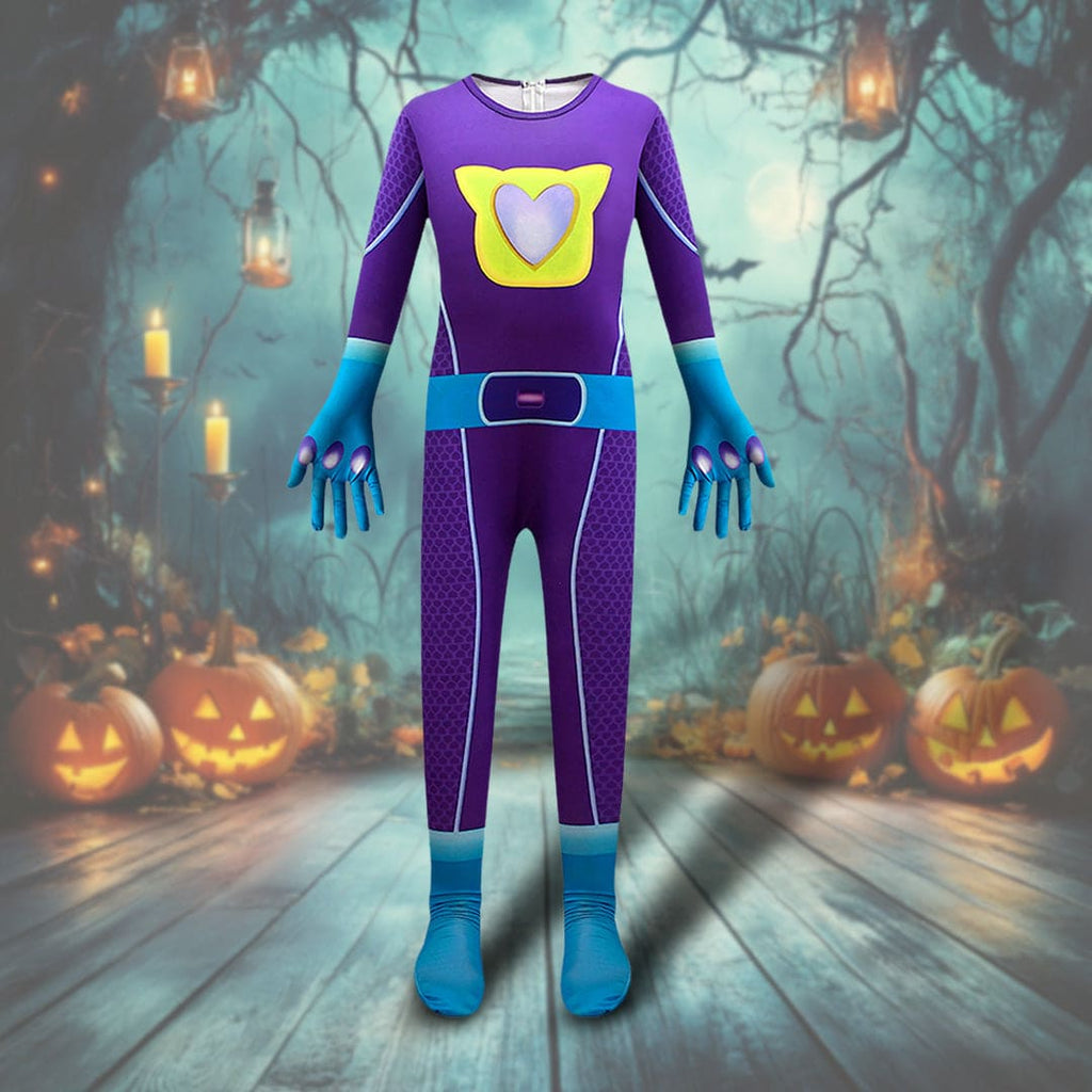 Boys Purple Super Kittie Printed Halloween Romper With Mask Sets Purple 2-3 Y 
