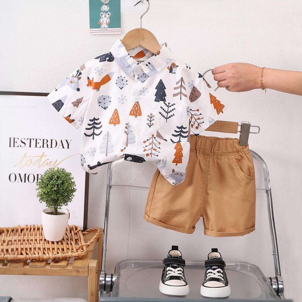 Boys Printed Short Sleeves White Shirt With Shorts Set Sets White 1-2 Y 