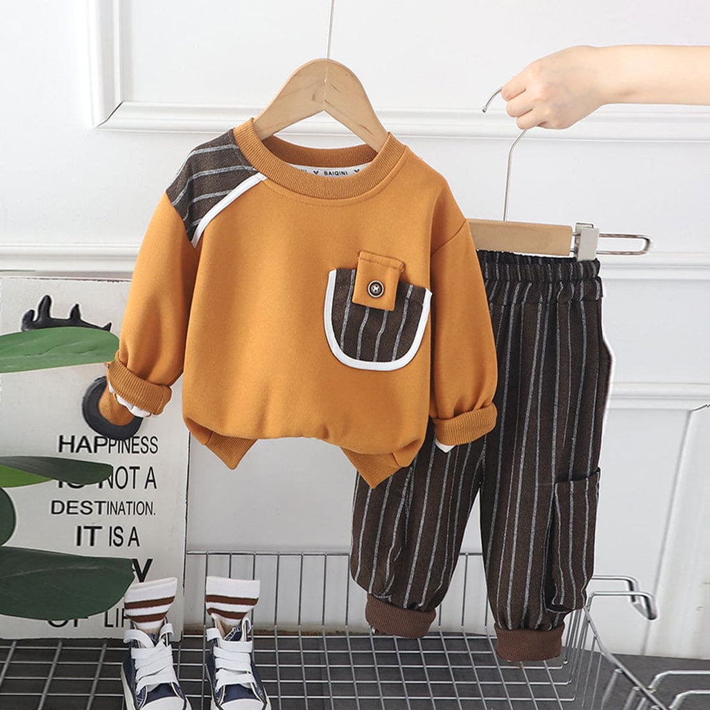 Boys Orange Long Sleeve Sweatshirt With Striped Pants Set Sets Orange 1-2 Y 