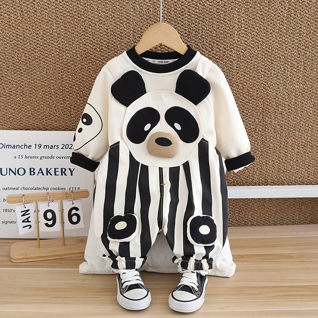 Boys Black Striped Panda Applique Sweatshirt & Dungaree Set Sets Black 1-2 Y 