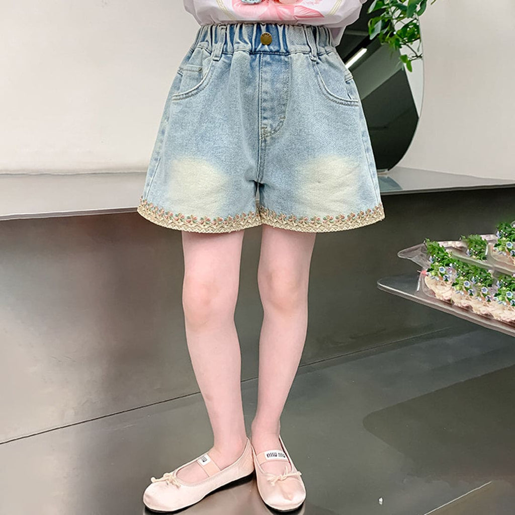 Girls Elasticated Denim Short Shorts Blue 6-7 Y 