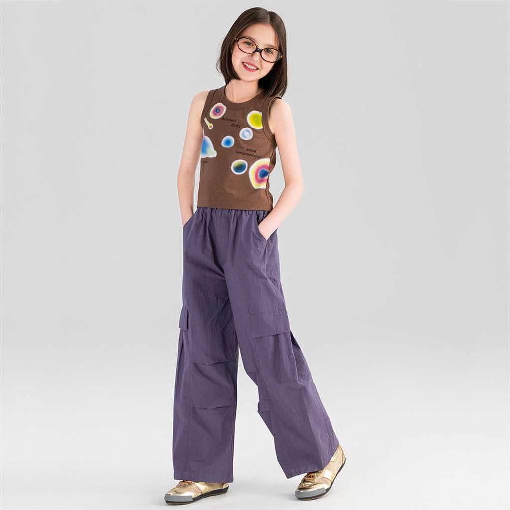 Girls Elasticated Loose Fit Pants With Pocket Flap Joggers Purple 3-4 Y 