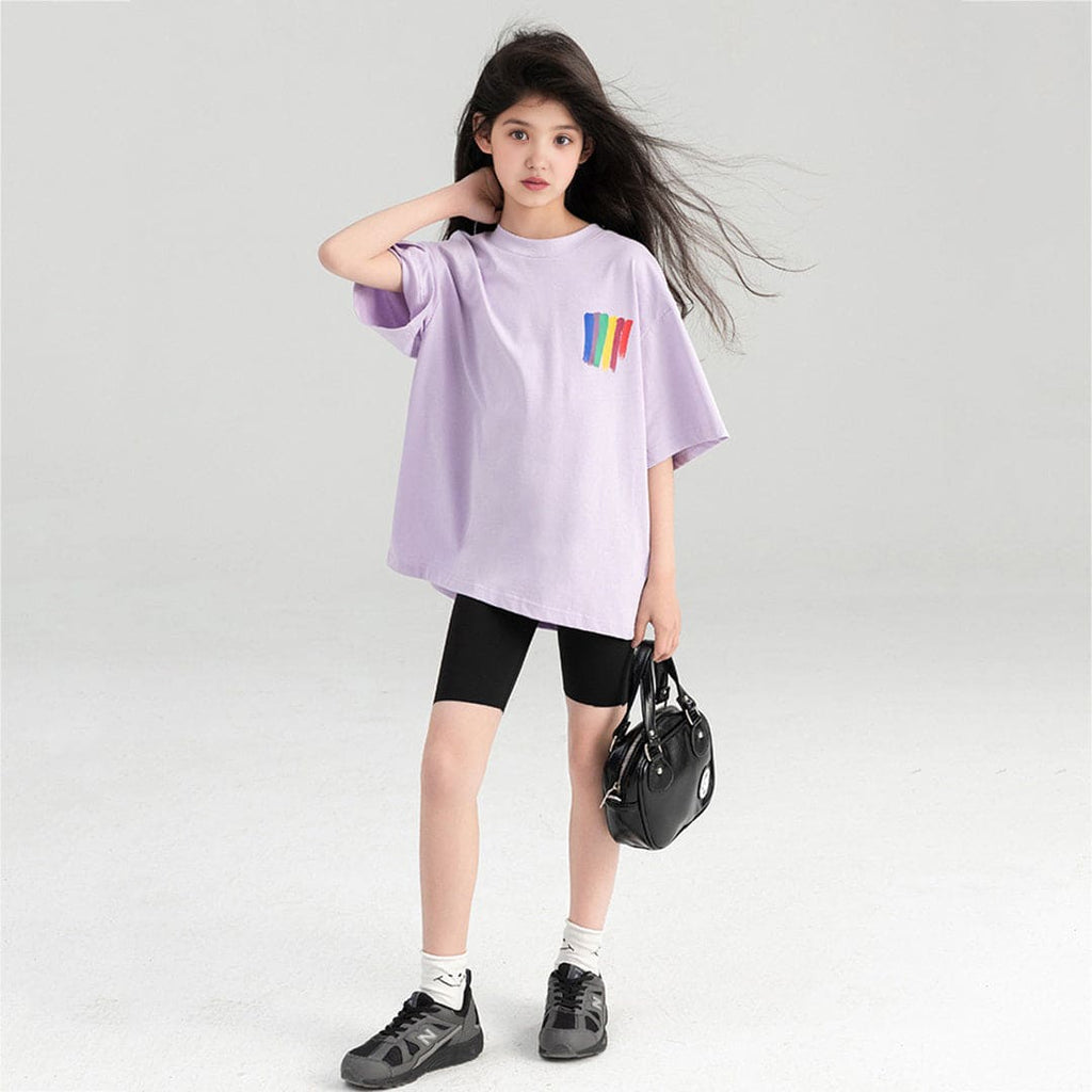 Girls Graphic Print Short Sleeves Oversized T-shirt Tshirts Purple 2-3 Y 