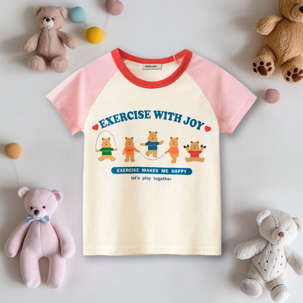 Girls Graphic Print Raglan Sleeves T-Shirt Tshirts Pink 1-2 Y 
