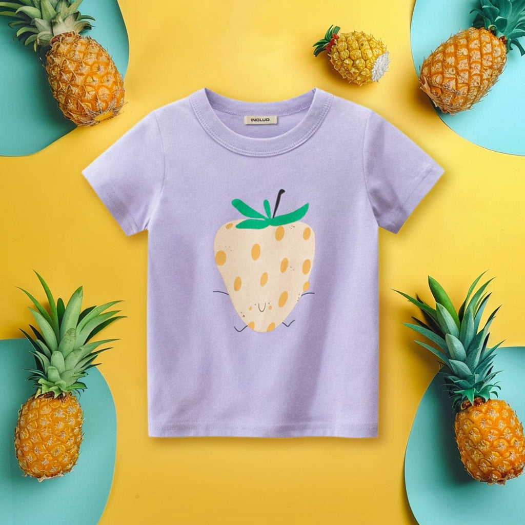 Girls Graphic Print Short Sleeves T-Shirt Tshirts Purple 1-2 Y 