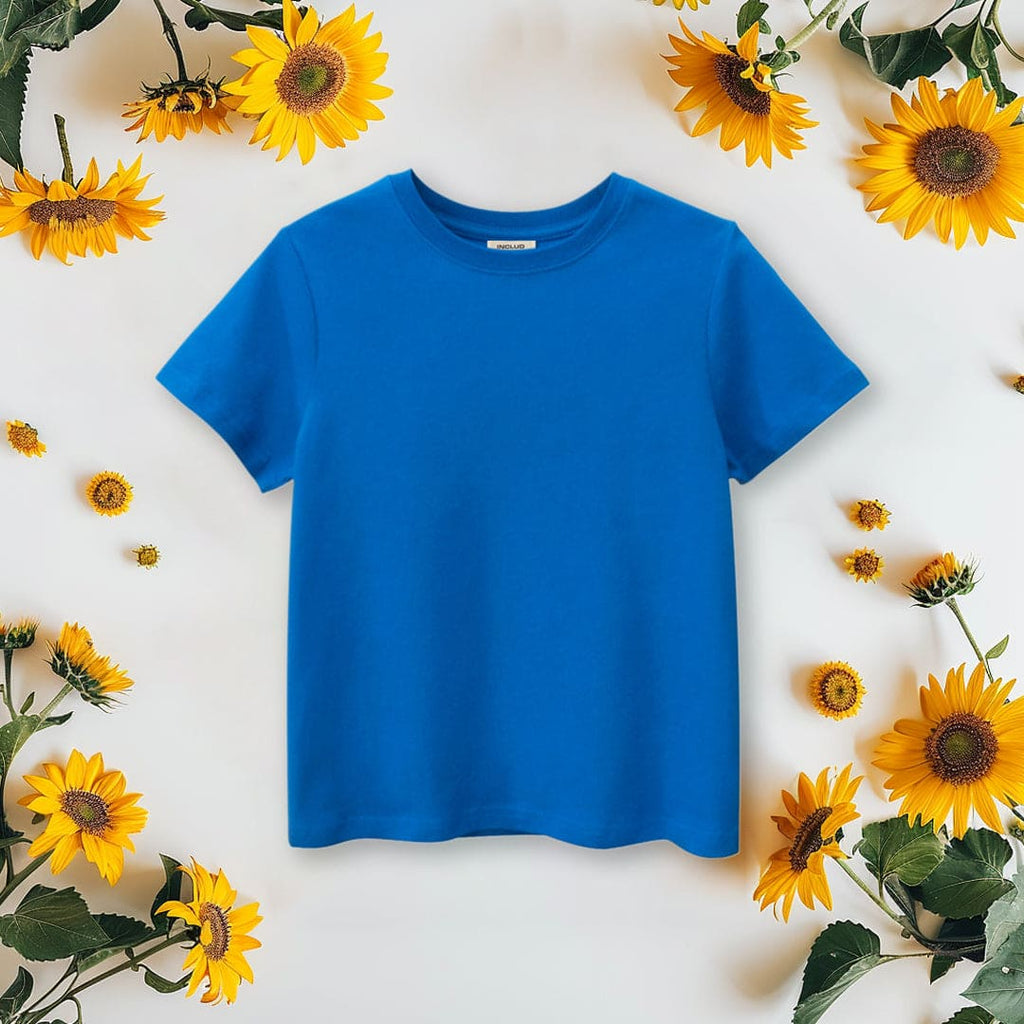 Boys Blue Solid Short Sleeves T-Shirt Tshirts Sky Blue 7-8 Y 