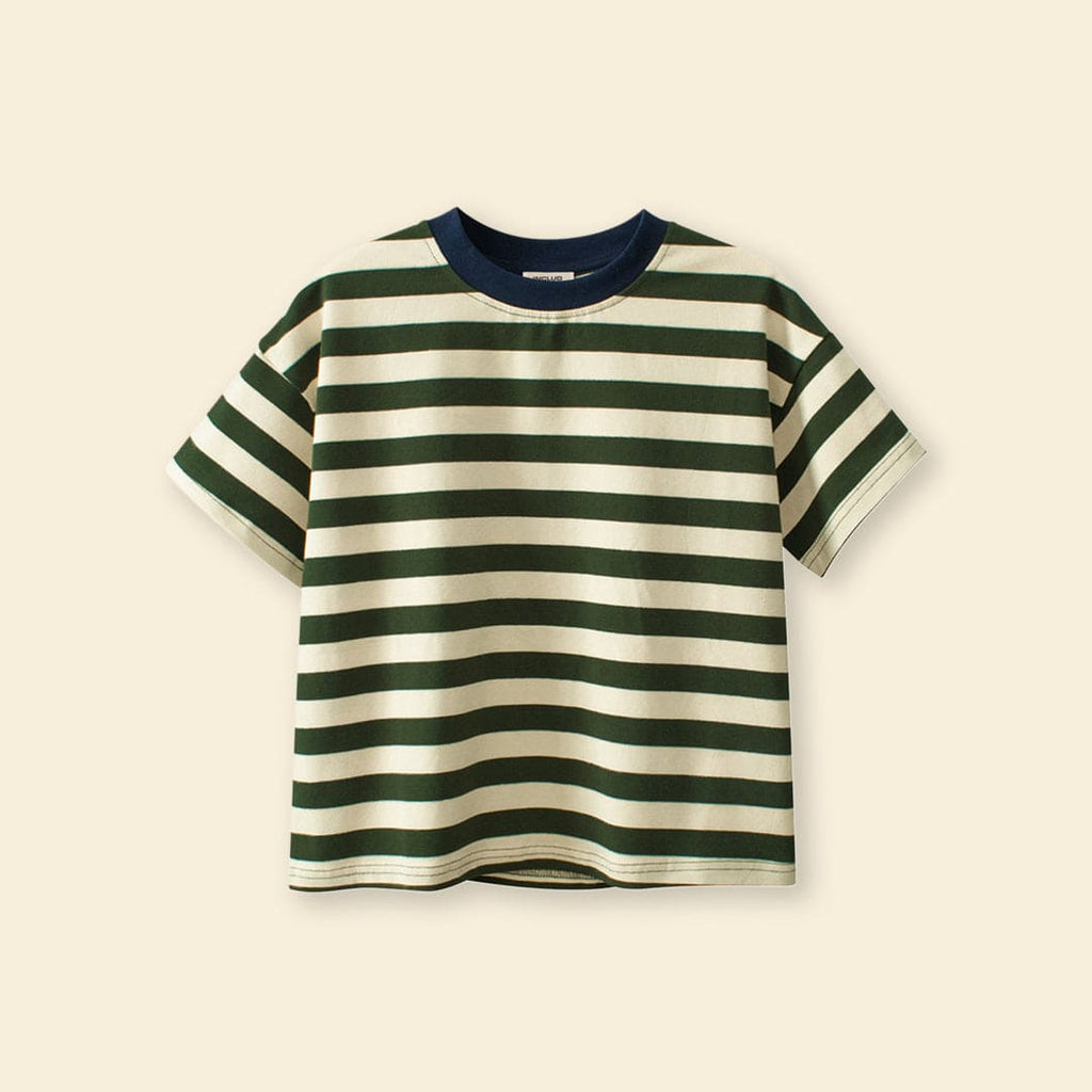 Boys Green Striped Short Sleeves T-Shirt Tshirts Green 5-6 Y 