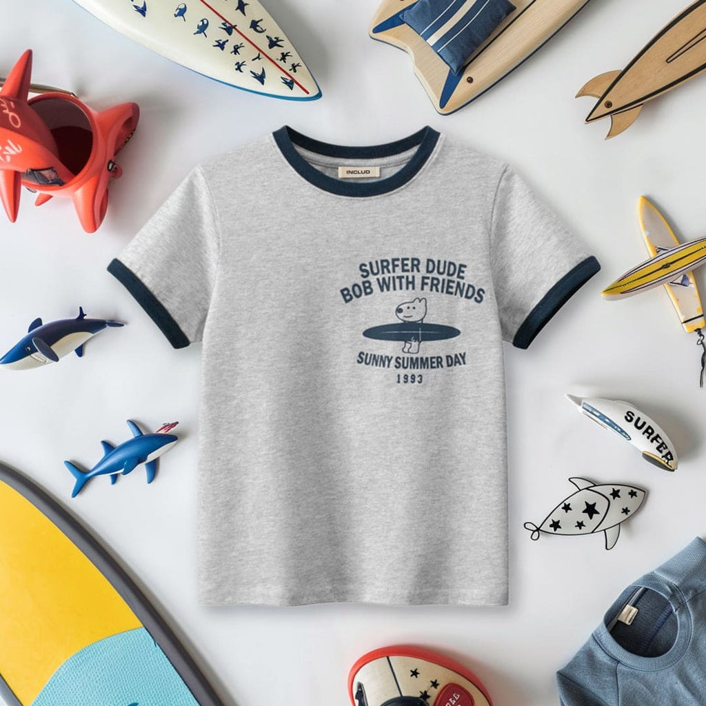 Boys Graphic Print Short Sleeves T-Shirt Tshirts Gray 7-8 Y 