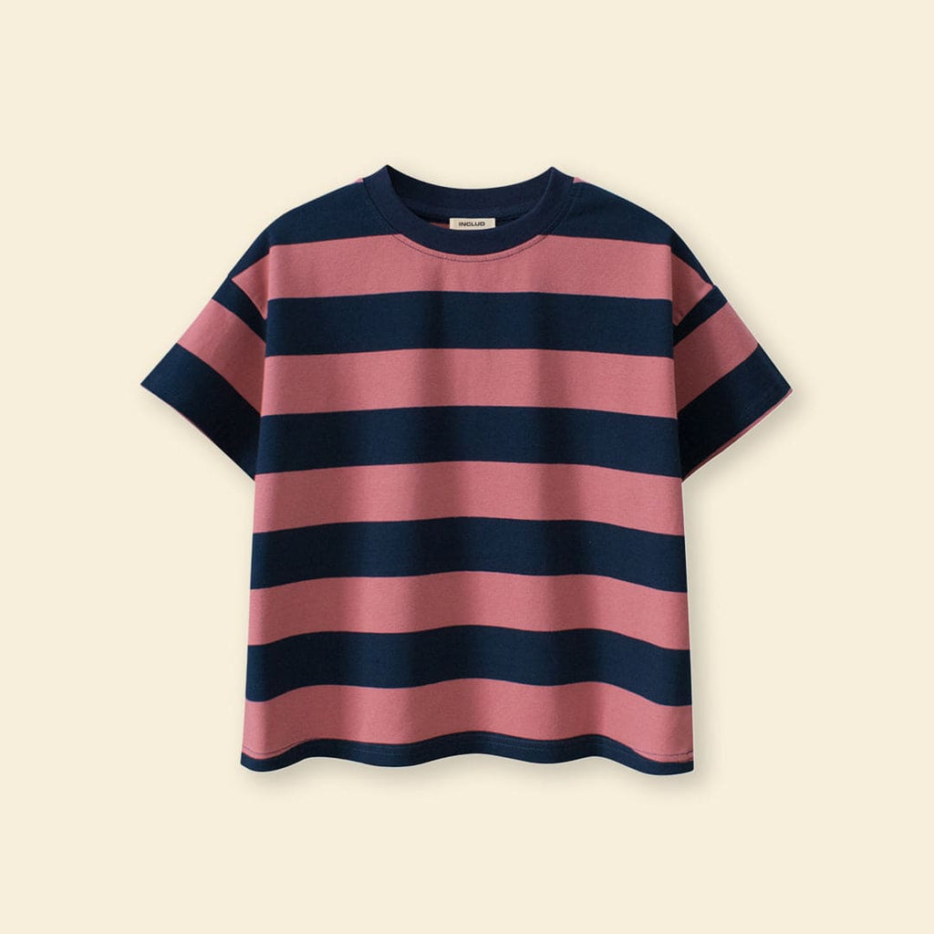 Boys Red Striped Short Sleeve T-Shirt Tshirts Red 5-6 Y 
