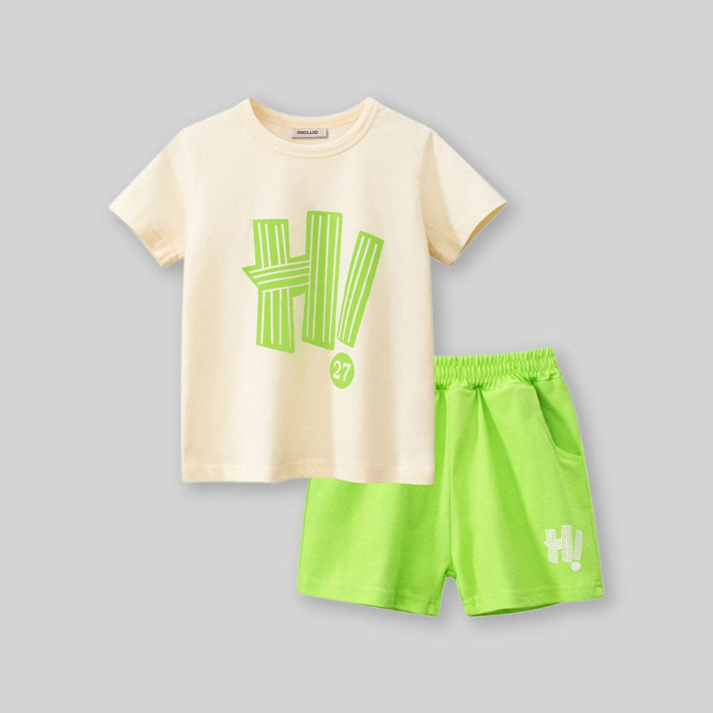 Boys Green Printed T-Shirt With Shorts Set Sets Green 1-2 Y 