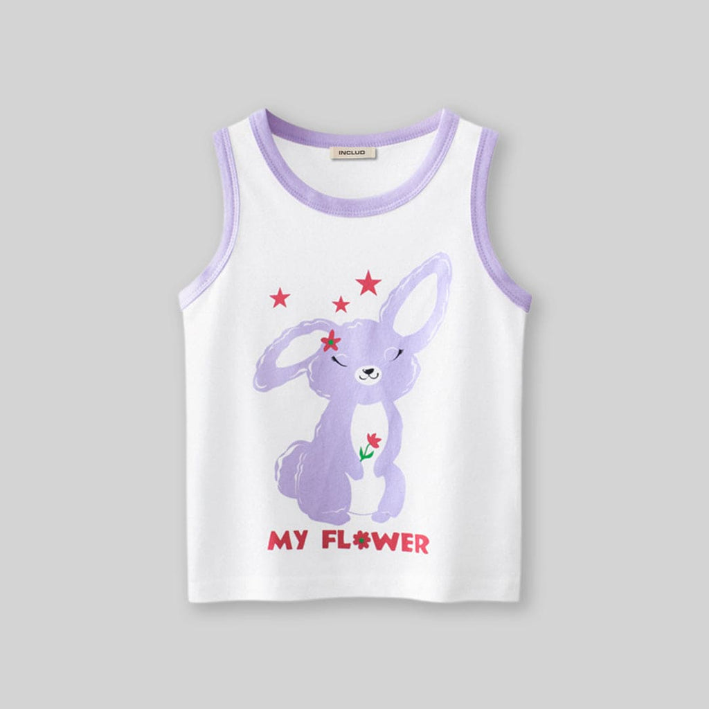 Girls Bunny Print Sleeveless Vest Vests Beige 1-2 Y 