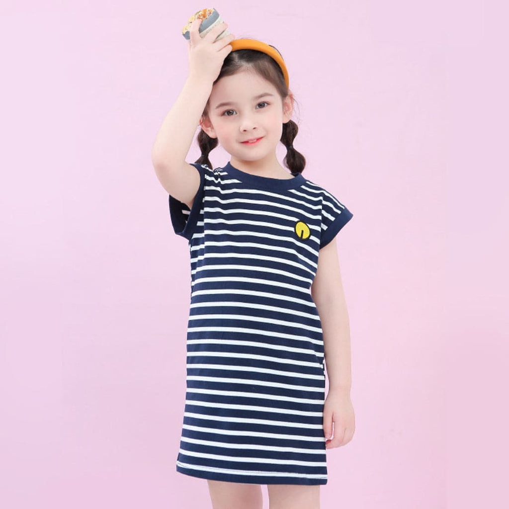 Girls Striped Sleeveless T-Shirt Dress Casual Dresses Blue 1-2 Y 
