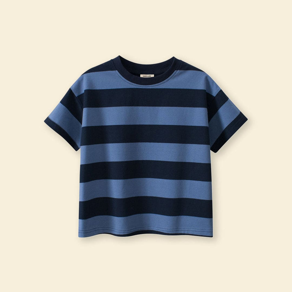 Boys Blue Striped Short Sleeve T-Shirt Tshirts Blue 5-6 Y 
