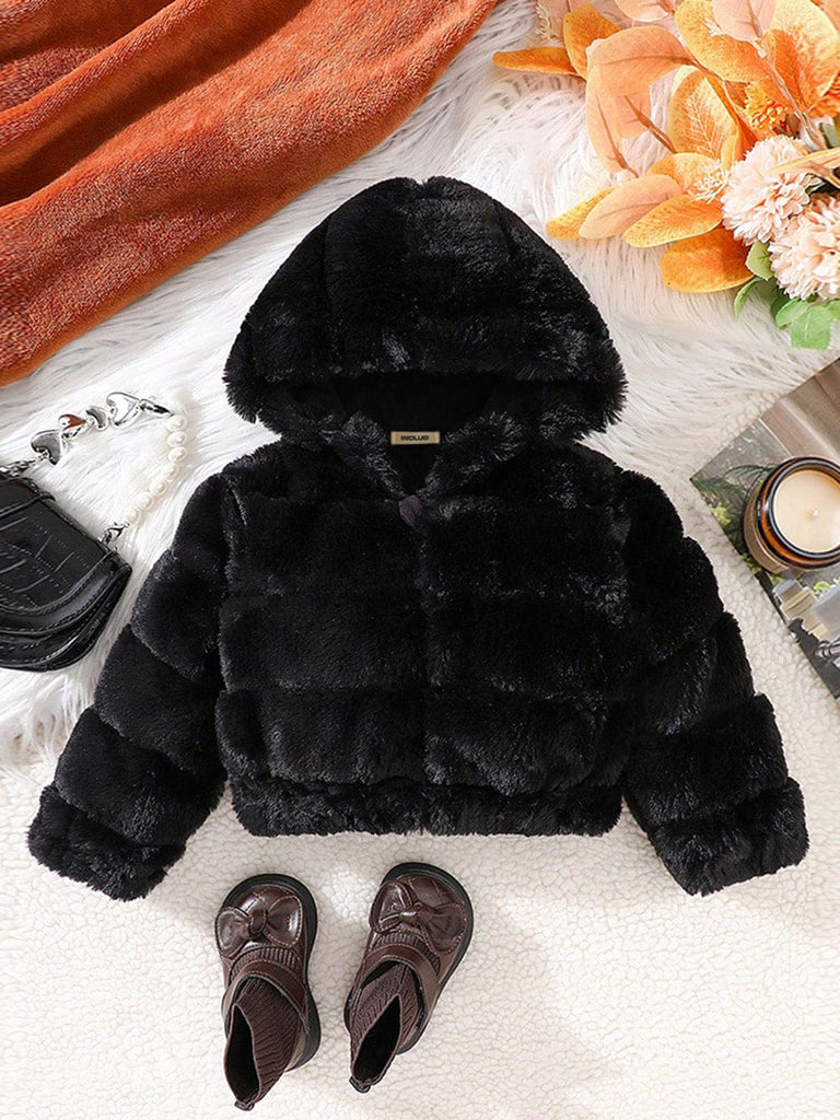 Girls Black Long Sleeve Hooded Fur Jackets Coats & Jackets Black 6-9 M 