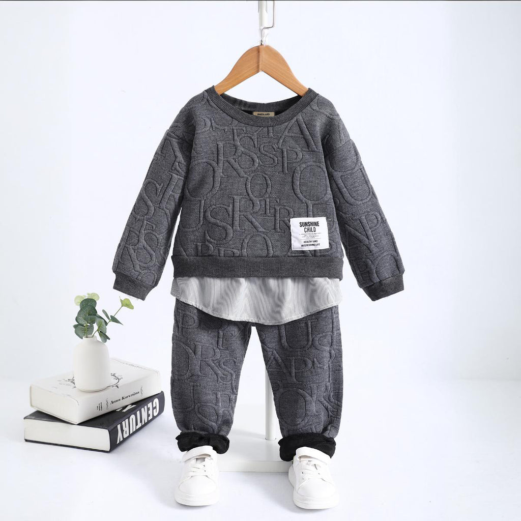 Boys Grey Full Sleeves Sweatshirt with Trouser Set Sets Gray 4-5 Y 