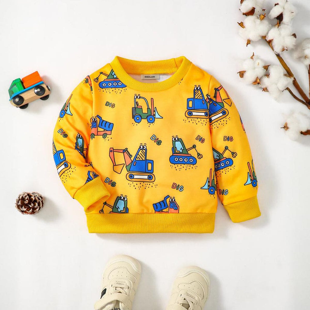 Boys Yellow Printed Full Sleeves Sweatshirt Sweatshirts & Hoodies Yellow 6-9 M 