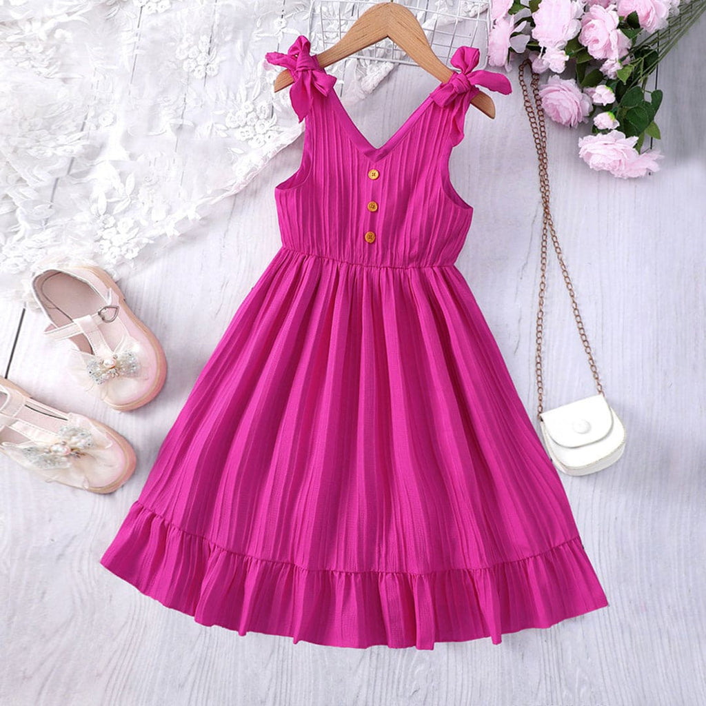 Girls Pink Shoulder Straps Fit & Flare Dress Casual Dresses Pink 5-6 Y 