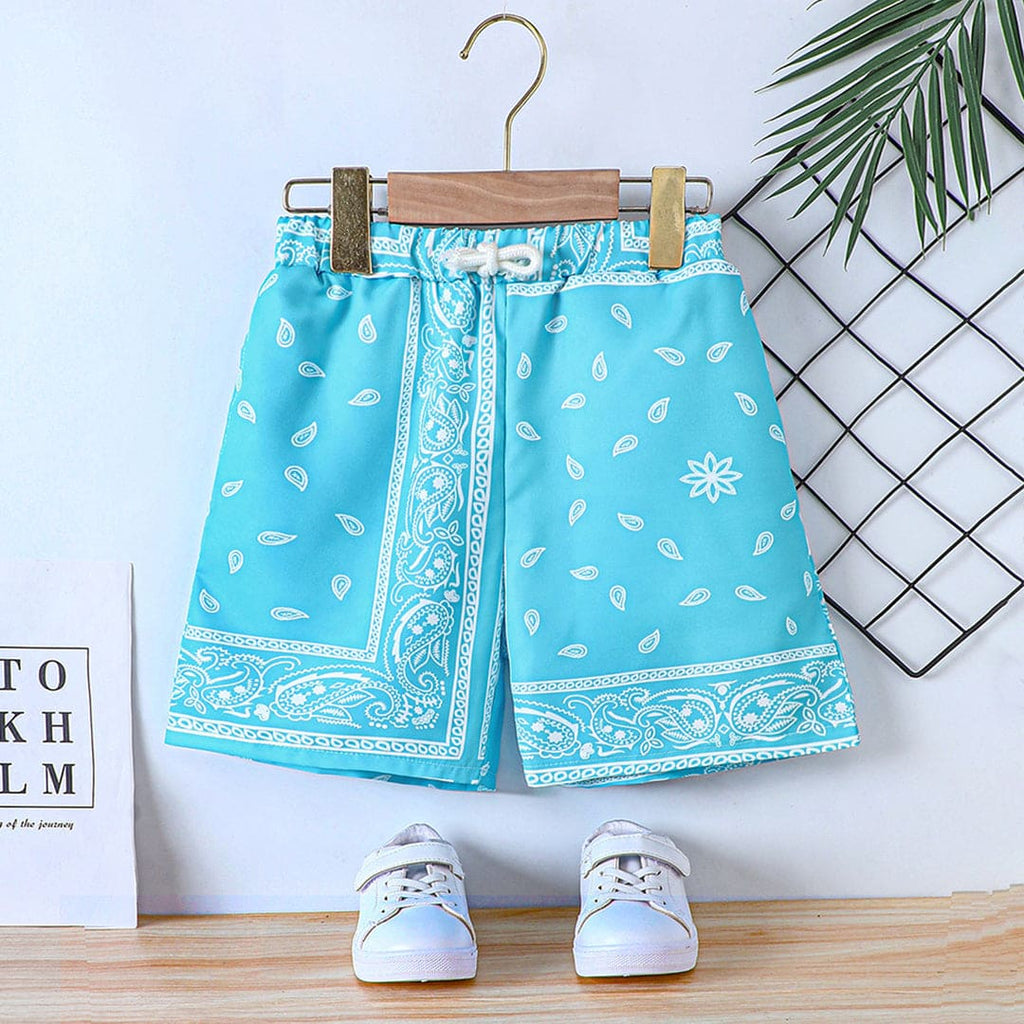 Boys Sky Blue Paisley Print Knee Length Shorts Shorts Sky Blue 8-9 Y 
