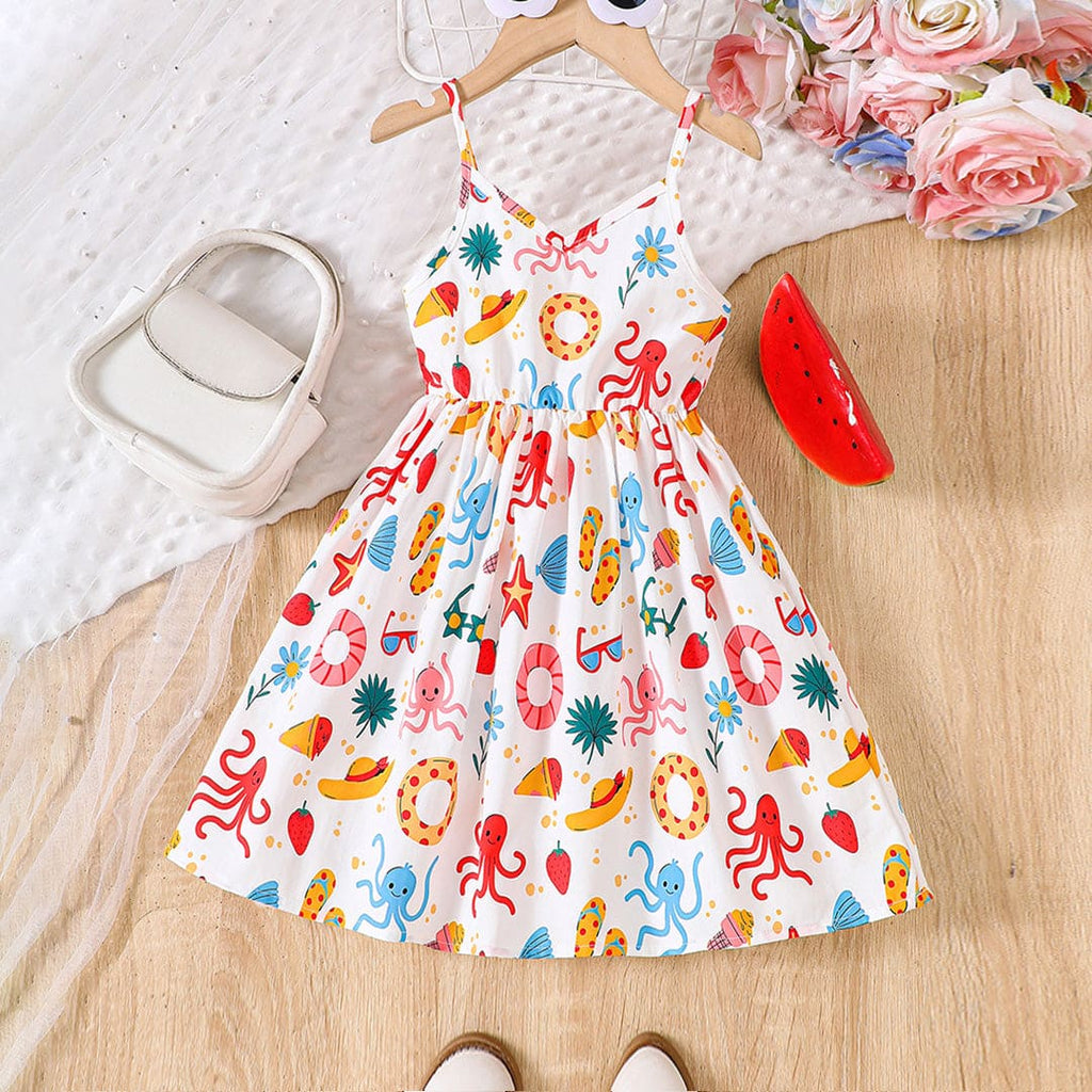 Girls Sea Life Printed Fit & Flare Casual Dress Casual Dresses Multicolor 1-2 Y 