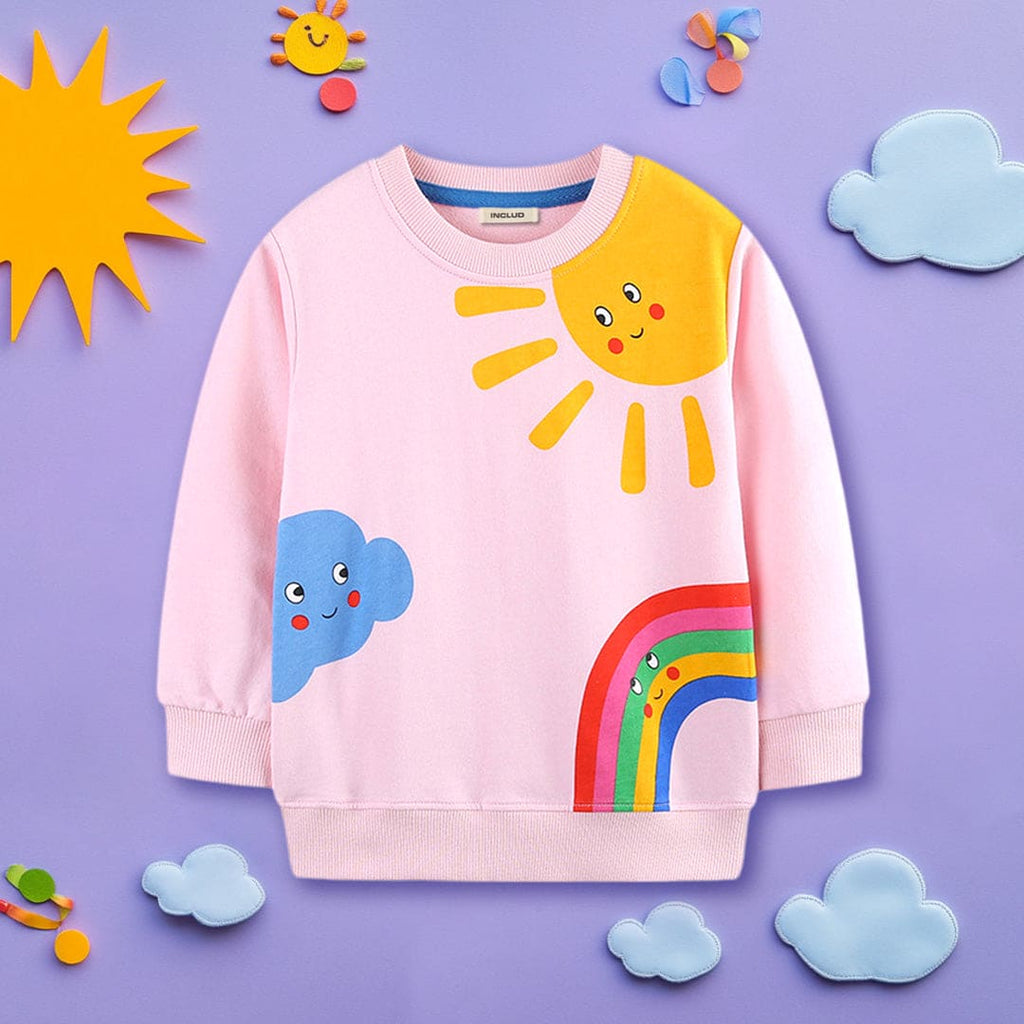 Girls Pink Long Sleeve Cloud Printed Sweatshirt Sweatshirts & Hoodies Pink 1-2 Y 