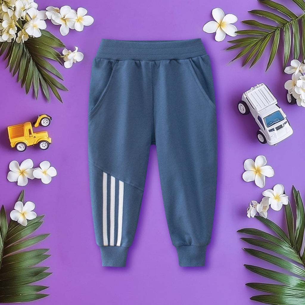 Boys Blue Elasticated Stripe Print Rib Trouser Trackpants & Joggers Blue 1-2 Y 