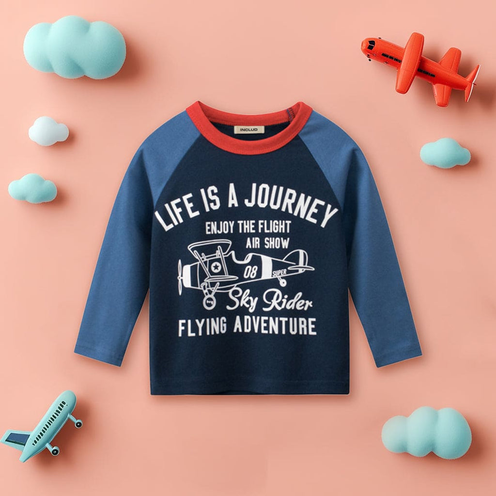 Boys Blue Typography Print Raglan Sleeves T-shirt Tshirts Blue 1-2 Y 