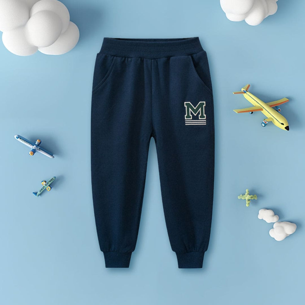Boys Blue Elasticated Motif Print Rib Trouser Trackpants & Joggers Blue 1-2 Y 