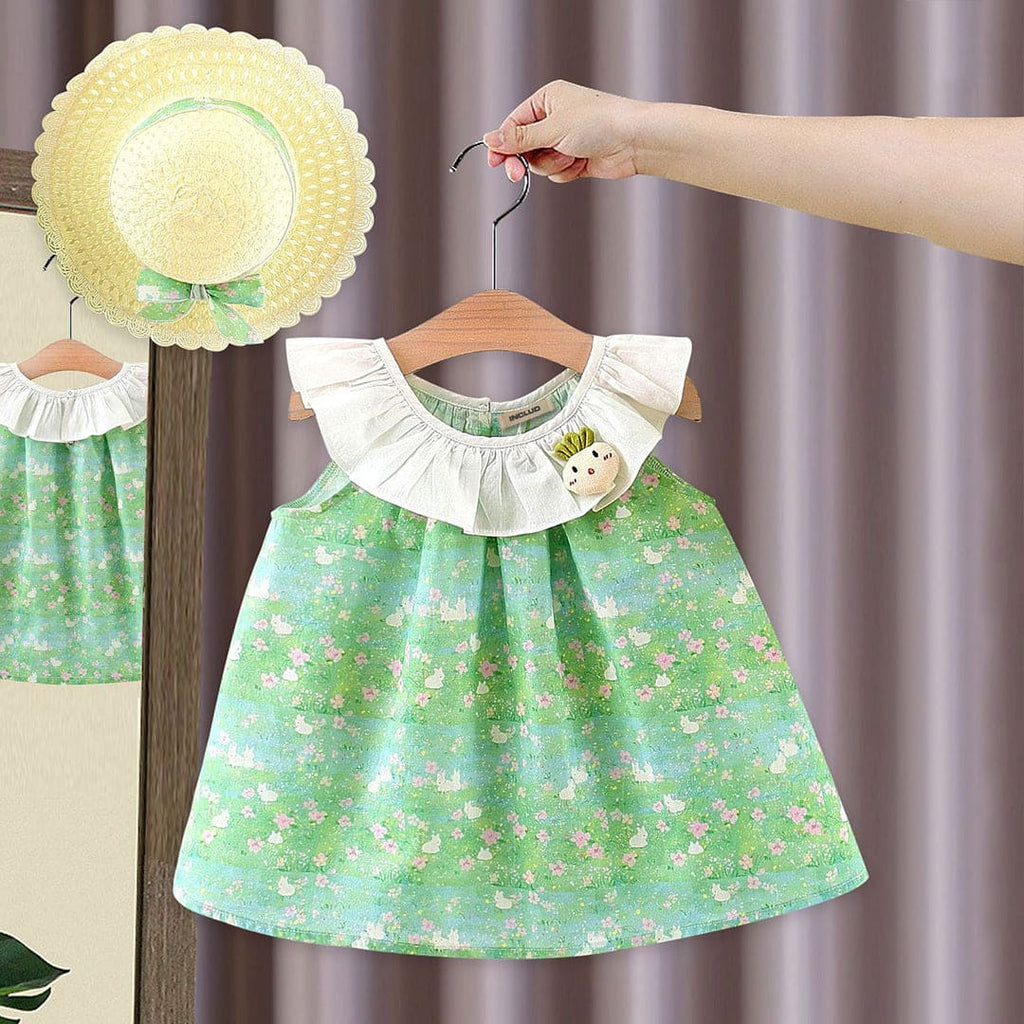 Girls Green Sleeveless Floral Print A-Line Dress Casual Dresses Green 1-2 Y 