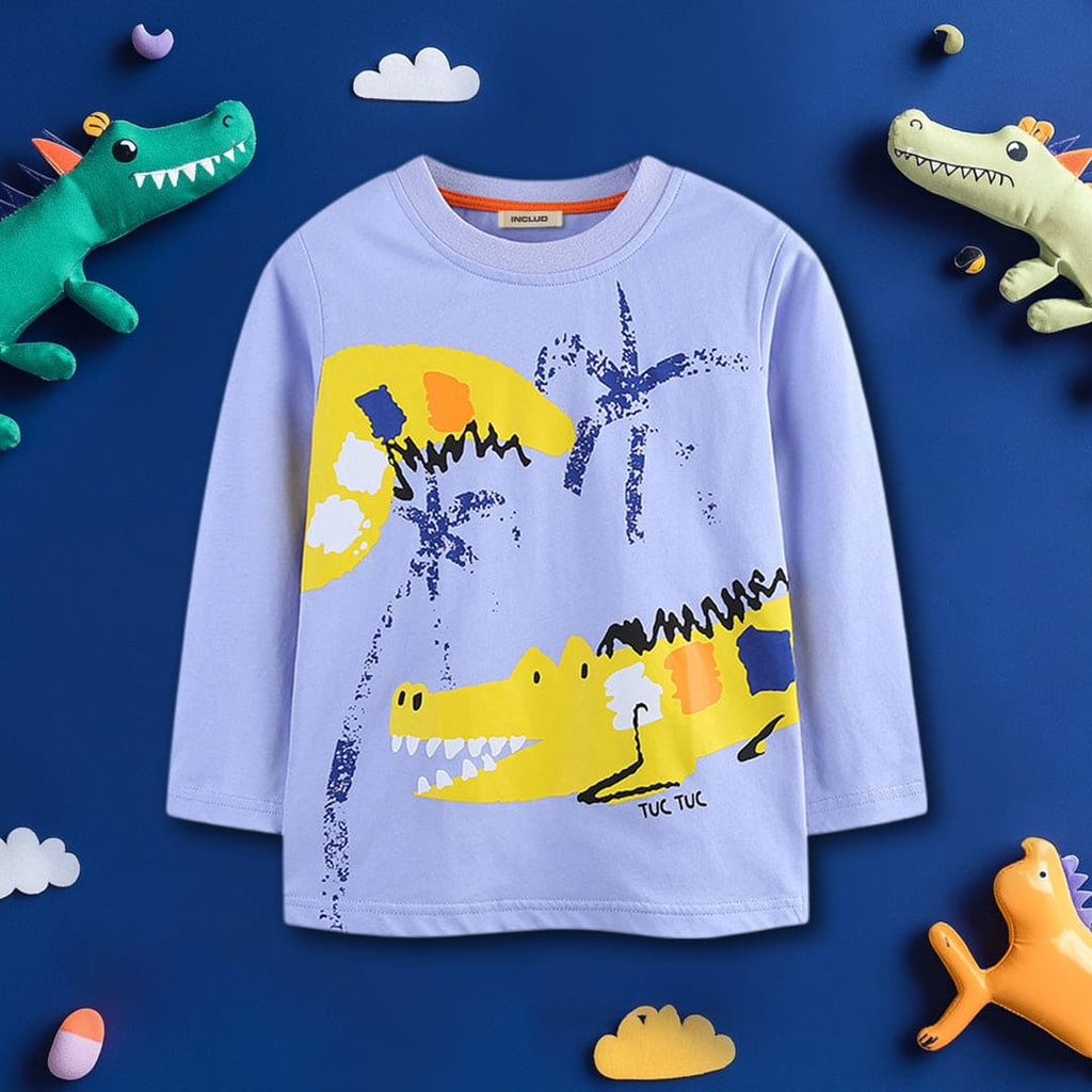 Boys Blue Long Sleeve Crocodile Print Casual T-Shirt Tshirts Blue 1-2 Y 