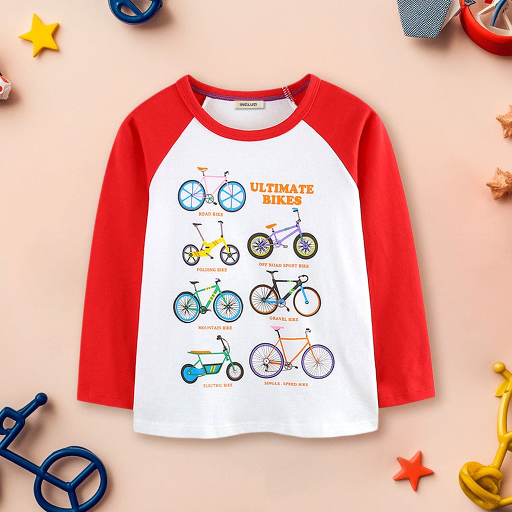 Boys White Raglan Sleeves Cycle Printed T-Shirt Tshirts White 1-2 Y 